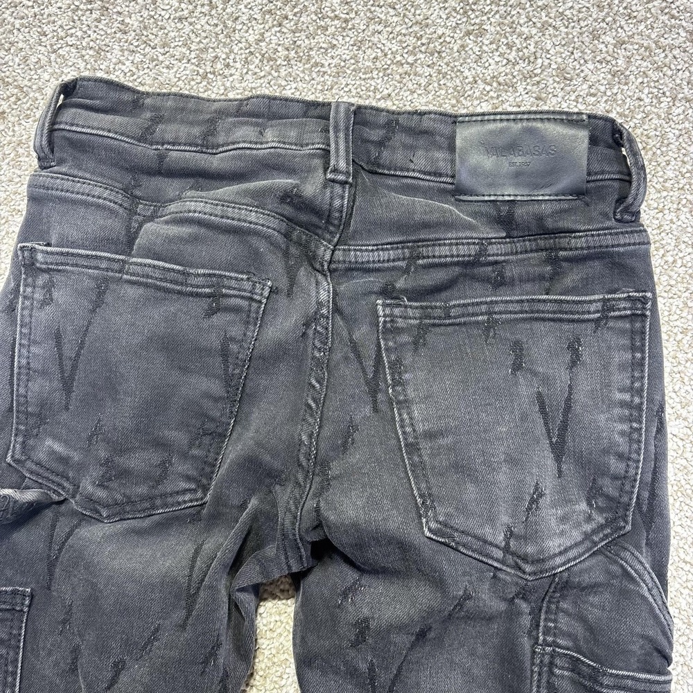 Valabasas Jeans Mens 29x34 Black Dark Wash Skinny Fit Logo Denim Distressed - Picture 8 of 12